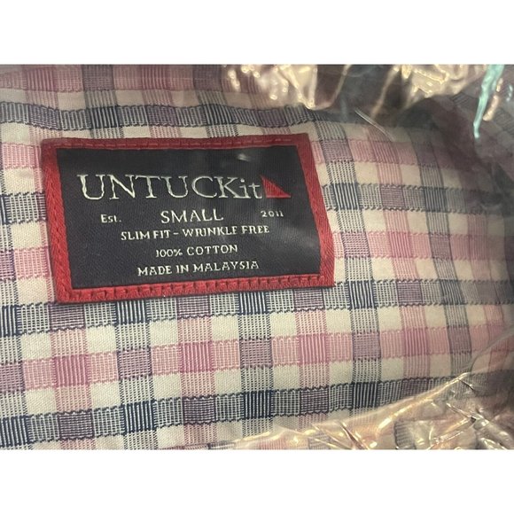 NWT UNTUCKit LS Button Up Shirt | Blue Pink Plaid | Dolcetto WF | Men’s S • Slim - Picture 4 of 6